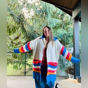 Handmade plessis wool striped blanket jacket OS
